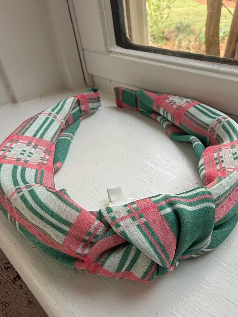 NWT Anthropologie Green Preppy Checkered Knotted Headband - Picture 2 of 7